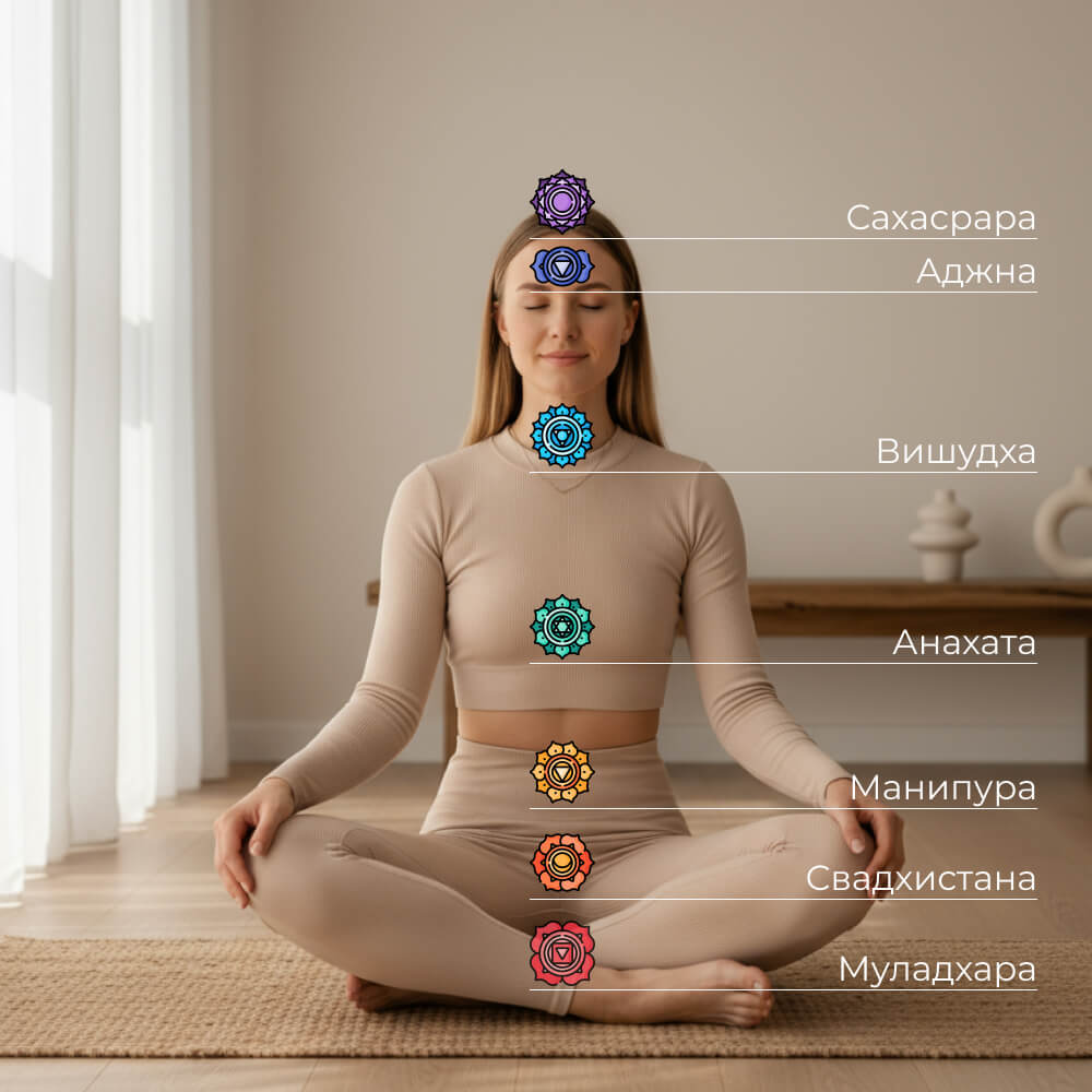 Расположение чакр в теле человека